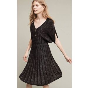Anthropologie Knitted Knotted Gallivant Black Metallic Pleated Sweater Dress XXS